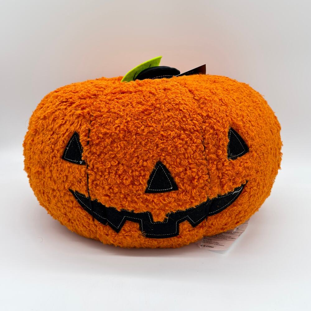 Large Plush Sherpa Jack O Lantern Pumpkin Pillow Halloween Plush Storehouse NEW